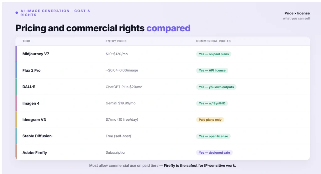 Pricing and commercial rights compared (1)