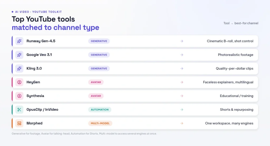 Top YouTube tools matched to channel type